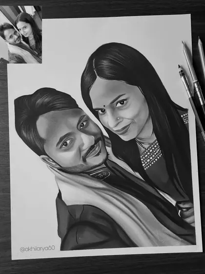 A tender moment captured in this A3 black and white sketch. The composition draws you into their faces, making it a very personal and intimate portrait.