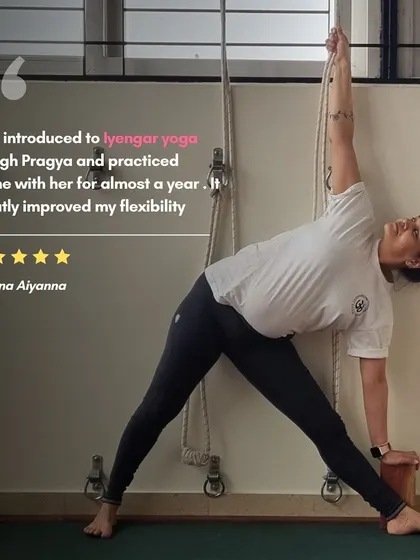 Teena was introduced to Iyengar yoga through my online classes and practiced with me for almost a year. She notes that the practice greatly improved her flexibility, showcasing the effectiveness of this method.