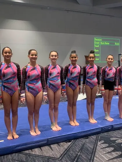 Our Xcel team lined up at the Luau Invitational at Kalahari Resort.