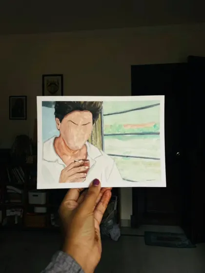 "Yeh jo des hai tera, swades hai tera." This painting of a scene from 'Swades' is a tribute to a film that feels more like a prayer. It captures a moment of quiet reflection on a journey of transformation.