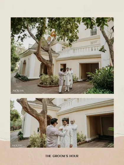 "The Groom's Hour," a collage capturing the final moments of the groom getting ready with the help of his family.
