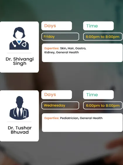Dr. Shivangi Singh and Dr. Tushar Bhuvad are available at our Grant Road branch. Their expertise includes skin, hair, gastro issues, and pediatrics.