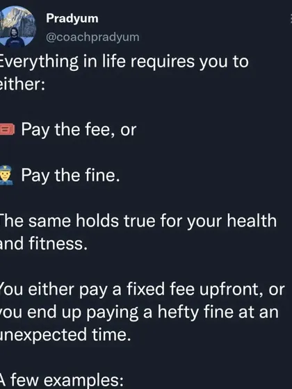 This series expands on my "Fee vs. Fine" philosophy. For everything from improved strength to good mobility, there's an upfront cost (the fee) and a long-term consequence (the fine). Paying the fee of initial soreness and battling inertia is always cheaper than paying the fine of weakness and injury later in life.