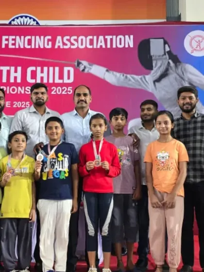 The full contingent of our medal winners and coaches at the Mini & Child State Fencing Championship. Our club's strong showing demonstrates the depth of our youth training program.