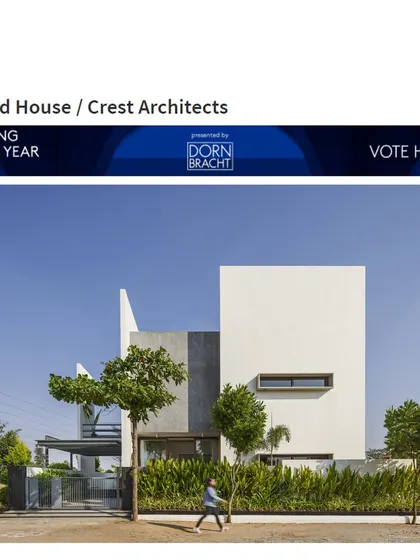 A duplicate of the ArchDaily award nomination graphic for 'Framed House,' celebrating its recognition as a significant work of residential architecture.