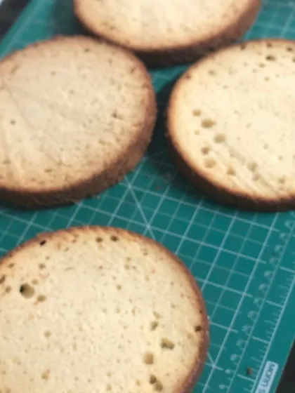 It all starts here. These are the vanilla sponge cake layers, baked to be light and airy, providing the perfect foundation for any decorated cake.