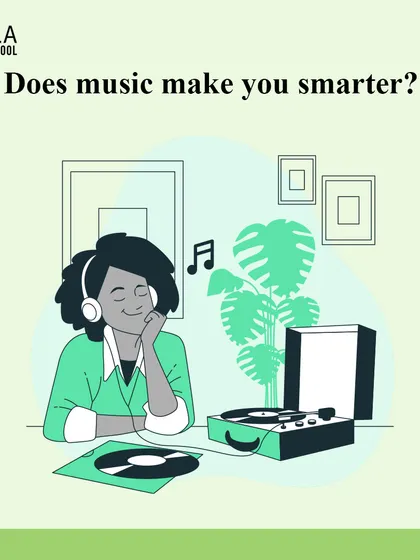 An illustration of a person listening to a record player. My blog explores questions like "Does music make you smarter?" and delves into the cognitive benefits.