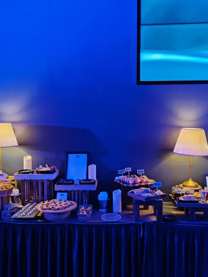 The full buffet and grazing setup for the Mercedes-EQ electric car launch. We can scale our interactive stations and displays to accommodate events of any size, ensuring a seamless experience.