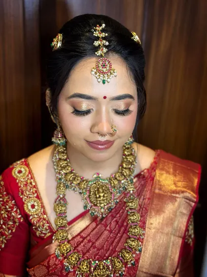 Another close-up, focusing on the soft, shimmery eye makeup.