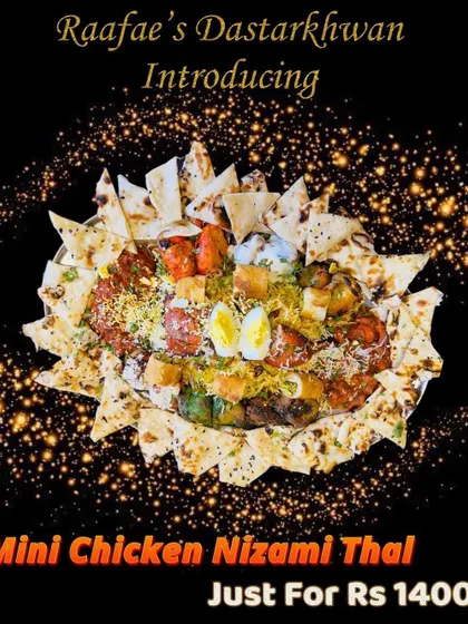 Introducing the Mini Chicken Nizami Thaal, a complete and affordable meal for 2 to 4 people. It's packed with starters, biryani, and naan, offering a taste of my grand thaals in a smaller portion.
