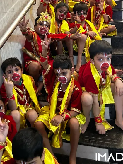 The "Vanar Sena" (monkey army) getting ready for their performance backstage.