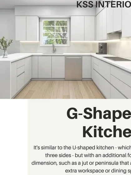 What is a G-shaped kitchen? This graphic explains how this layout adds a peninsula to a U-shaped kitchen, providing extra workspace or a dining area.