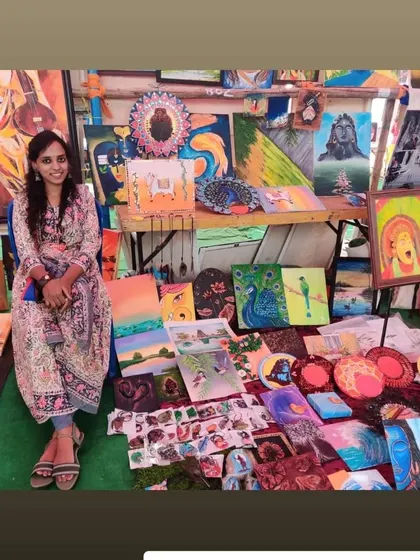A slightly different angle of me seated at my Chitra Santhe stall.