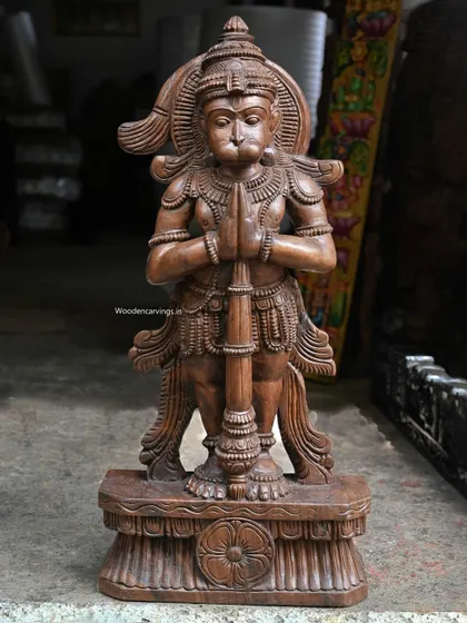 A full-length view of the 38-inch standing Hanuman statue, emphasizing its height and powerful stance.