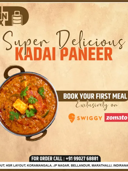 My Kadhai Paneer is super delicious and a customer favorite. It's cooked with bell peppers, onions, and a blend of traditional spices, and you can easily order it through various platforms.