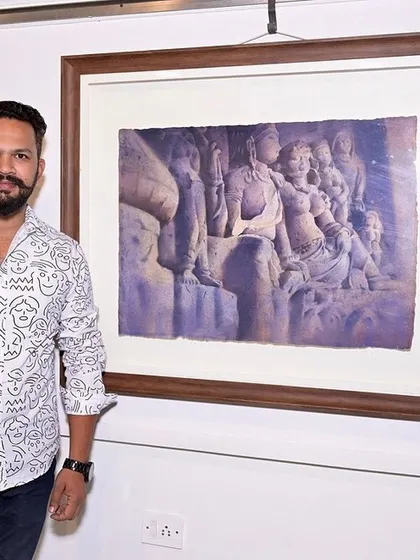 With my stone series painting at a group exhibition at Raja Ravi Varma gallery in Pune. It's always wonderful to see my work displayed alongside other talented artists.