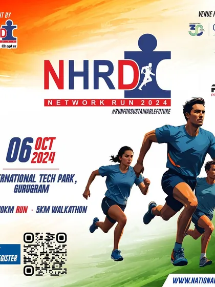 This promotional poster for the NHRD Network Run 2024 highlights the "Run For Sustainable Future" theme, attracting participants who are passionate about the cause.