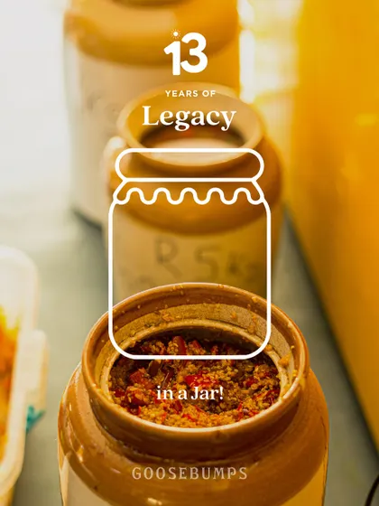 A glimpse into our traditional ceramic 'barnis' or jars, where pickles ferment and mature over time. This is the legacy of flavour we have built over 13 years.