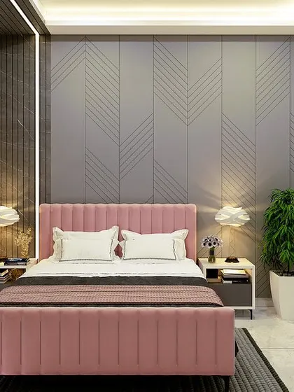 A duplicate of 209, this 3D render showcases the proposed design for the daughter's bedroom, emphasizing the modern, chic, and feminine aesthetic.