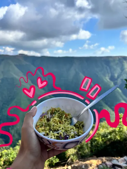 Even a bowl of Maggi with a view can be a piece of art. The heart doodles show my love for this simple pleasure.