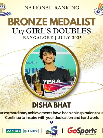 Disha Bhat with her Bronze medal in U17 Girl's Doubles from the Jr All India tournament in Bangalore.