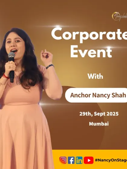 An event poster for a corporate event I hosted in Mumbai, showcasing my specialization as a corporate emcee.