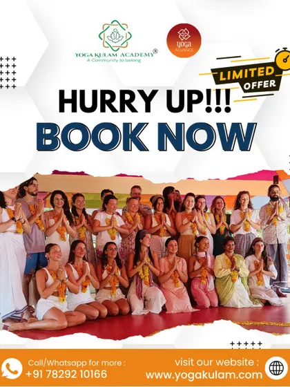 A "Book Now" call for our Tantra and Kundalini YTTC, featuring a powerful image of the graduating group in a traditional ceremony, conveying a sense of community and achievement.