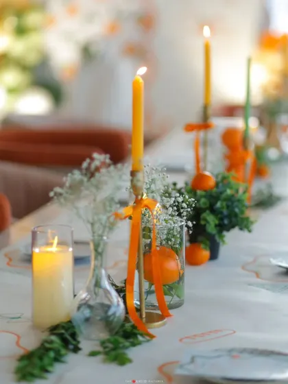 A tablescape should be an experience. For this fresh and modern baby shower, we used the vibrancy of citrus and the soft glow of candlelight to create a setting that felt both organic and incredibly chic.