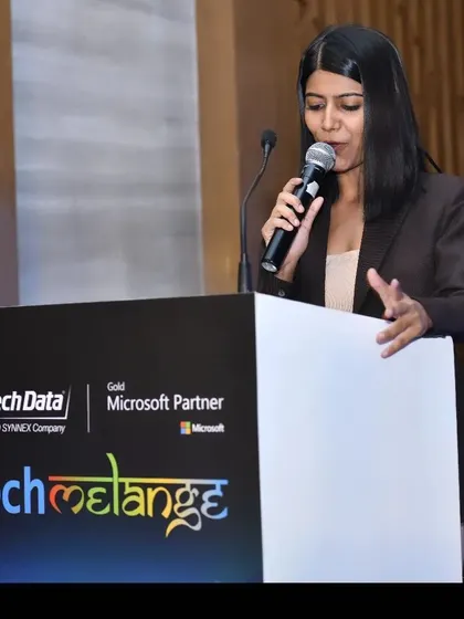 On stage at Tech Melange 2023, a key networking event by Microsoft and Tech Data for software vendors. My role was to keep the agenda moving and the audience engaged throughout the day.