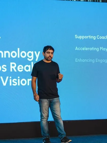 How technology helps us realize our vision. A shot from our launch event, detailing how GOAT Vision supports coaches, accelerates player progress, and enhances engagement.