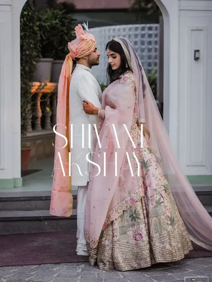 A classic portrait of a couple in their wedding attire, exuding elegance and grace at their Jaipur wedding.