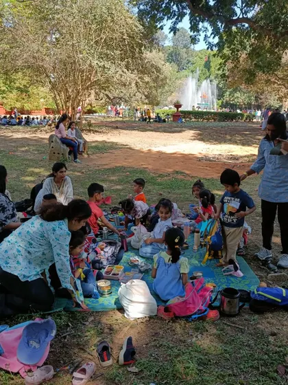 A picnic under the trees makes any field trip special. Sharing snacks and stories together helps build our sense of community and friendship outside the classroom.