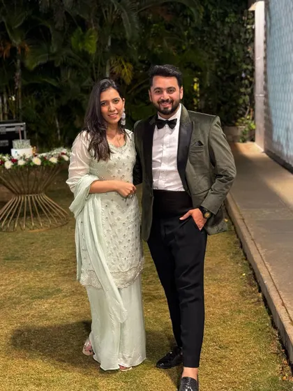 Posing with the lovely couple at their evening reception. From the sangeet choreography to the final party, I'm there to support them.