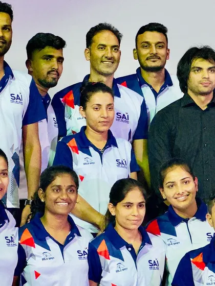 Posing with Neeraj Chopra and fellow athletes. Being part of a community of excellence helps everyone raise their game.