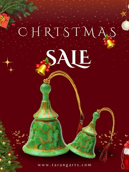 Add a vibrant touch of tradition to your home with these handcrafted green Kashmiri papier-mâché hanging bells. Perfect for festive vibes and everyday elegance.