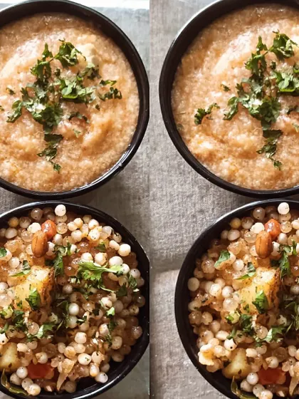 A Navratri special combo of Swank Pulao and Sabudana Khichdi. Both are made using vrat-friendly ingredients and sendha namak (rock salt).