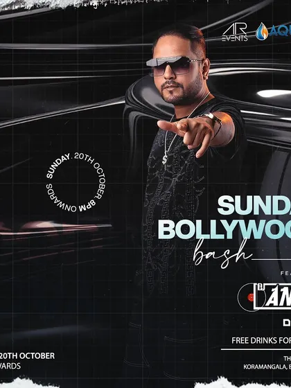The flyer for a Sunday Bollywood Bash at The Fixx, one of my regular spots for high-energy weekend parties.