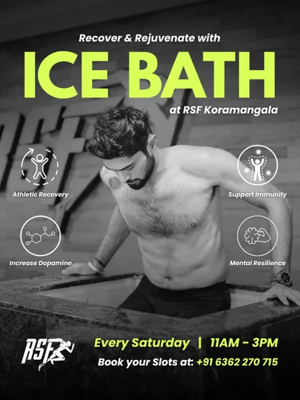 This poster showcases one of our key recovery services: ice bath therapy. We offer this tool to help athletes boost recovery, increase dopamine for mental clarity, support immunity, and build the mental toughness that comes from controlled cold exposure.