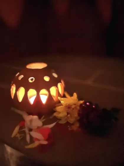 Another view of the small, simple tea light holder. It creates such a peaceful and cozy atmosphere.