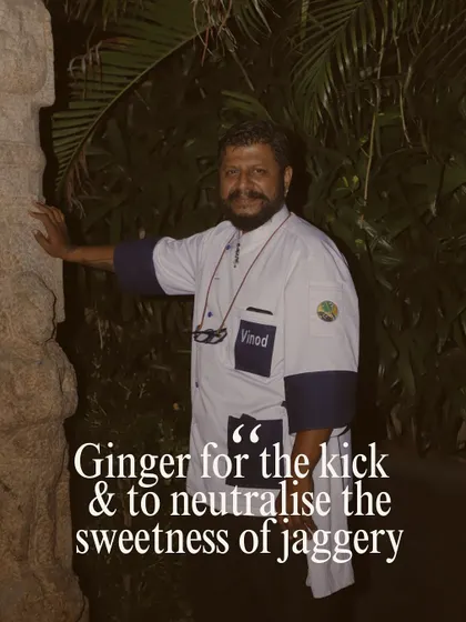 My secret to a perfect Ada Pradhaman, as shared by Chef Vinod. A hint of ginger adds a kick that neutralizes the intense sweetness of the jaggery, creating a more balanced and complex flavor.