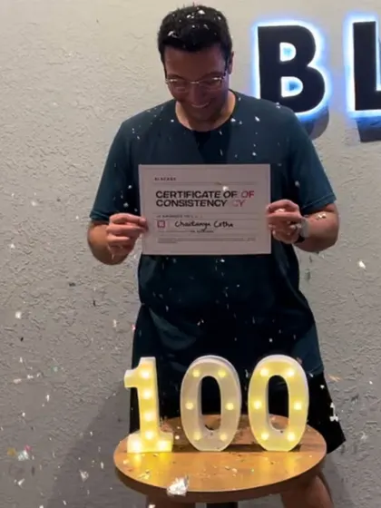 Celebrating a huge milestone! This member just hit 100 sessions and received his Certificate of Consistency.