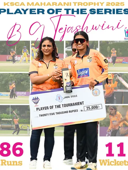 BG Tejashwini's all-round excellence earned her the Player of the Series award in the Maharani Trophy 2025. She delivered clutch performances with both bat and ball.