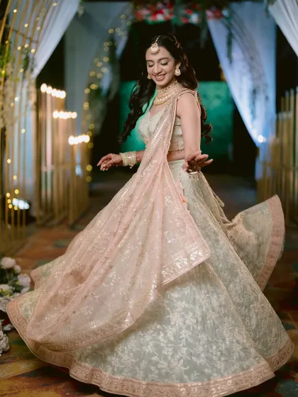A joyful twirl on the dance floor. I love capturing the bride in her element, and Zaee's happiness is infectious in this shot from her Sangeet night.