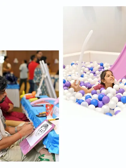 A duplicate image showing the ball pit and caricature artist, highlighting the fun activities available.