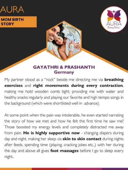 A partner's role is transformative. Gayathri's story beautifully captures how her husband became her rock during labor, using breathing exercises and comfort measures we practiced. This is the kind of active, involved support I coach partners to provide, making them true birth room heroes.