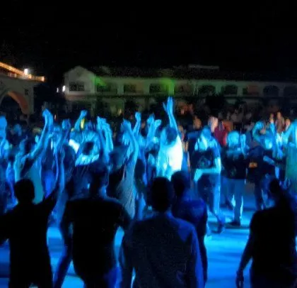 A wide shot of the outdoor venue for the ABB corporate party.