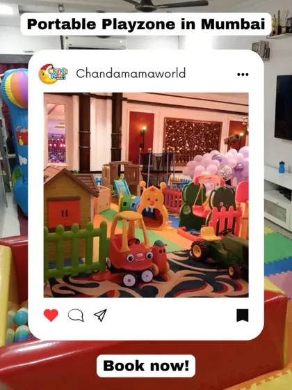This image shows an Instagram post of one of my indoor setups, complete with a playhouse, ride-on cars, and a ball pit. I deliver and set up everything, so you can just relax and enjoy the party.