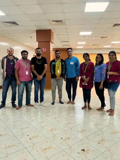 A group photo with participants from a holistic meditation session I conducted at Happiest Minds Technologies.