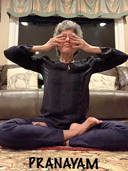A quiet moment of Pranayam. Closing the eyes and focusing on the flow of breath helps to quiet the external world and connect with your inner self.