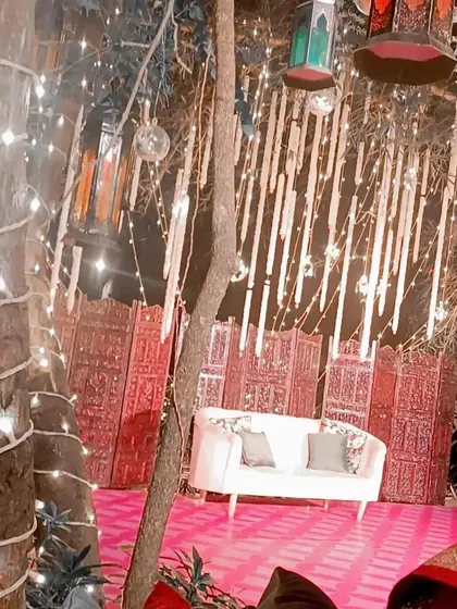 The "Mehendi ki Raat" is always a beautiful event. This photo captures the festive decor and ambiance of a mehendi ceremony I worked at.